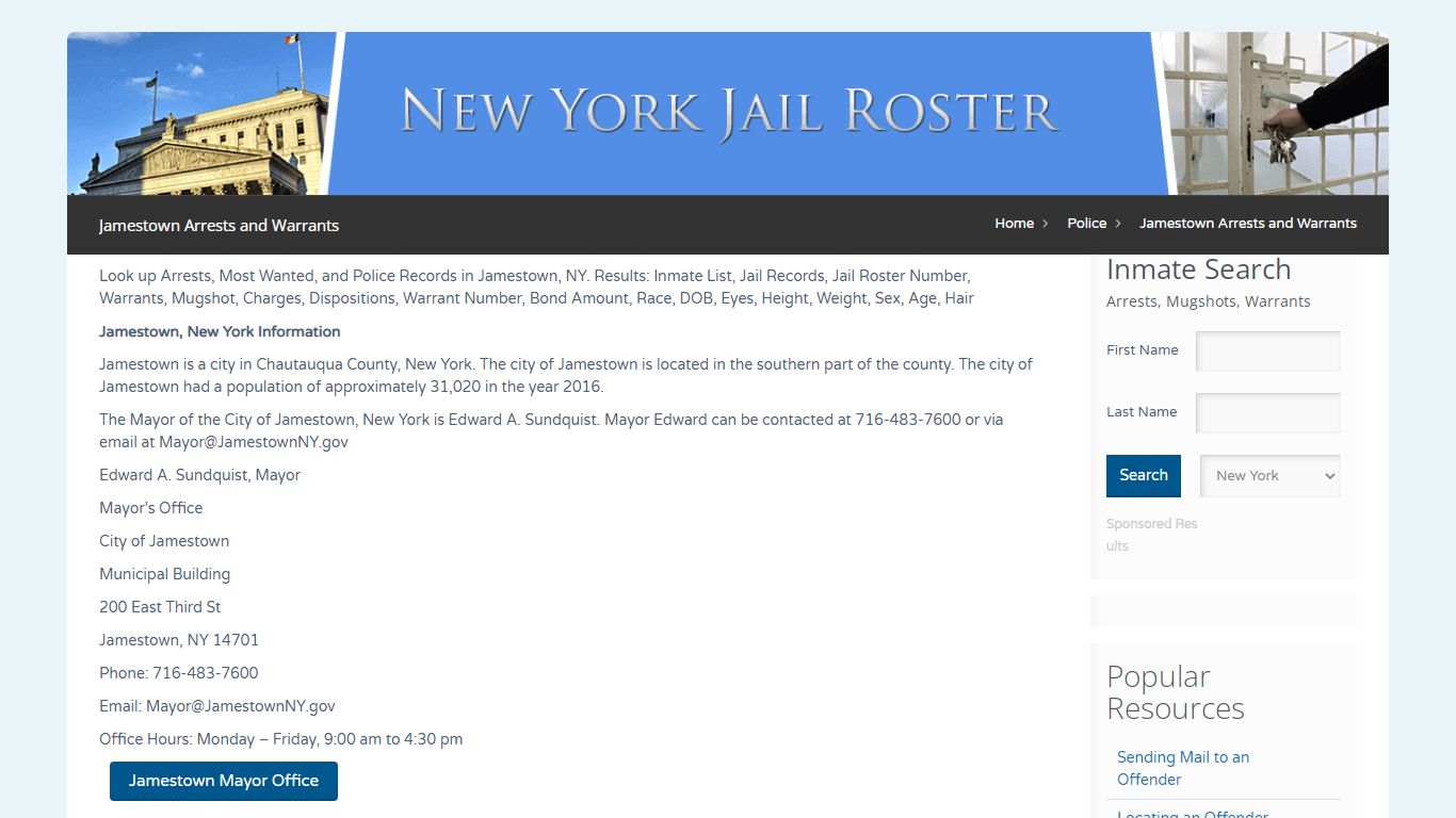 Jamestown Arrests and Warrants | Jail Roster Search
