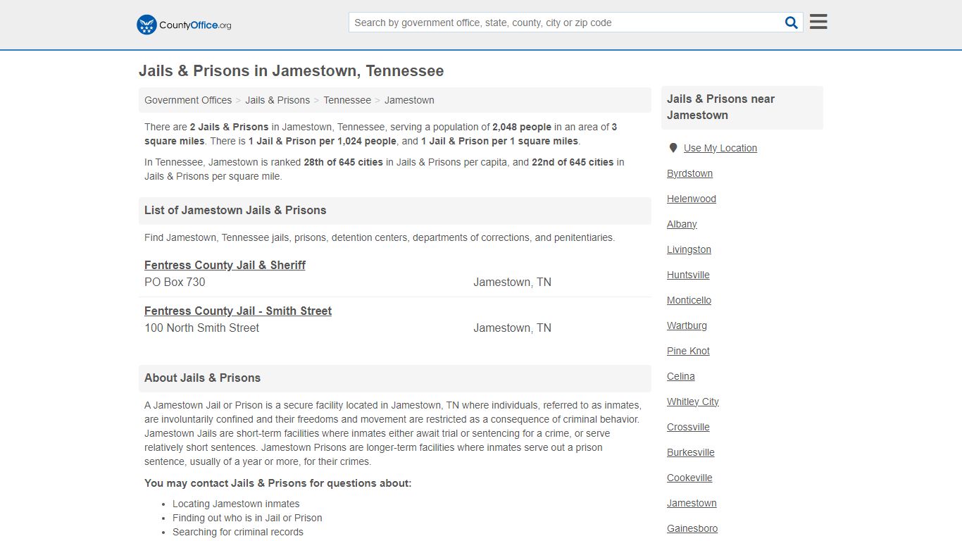 Jails & Prisons - Jamestown, TN (Inmate Rosters & Records) - County Office